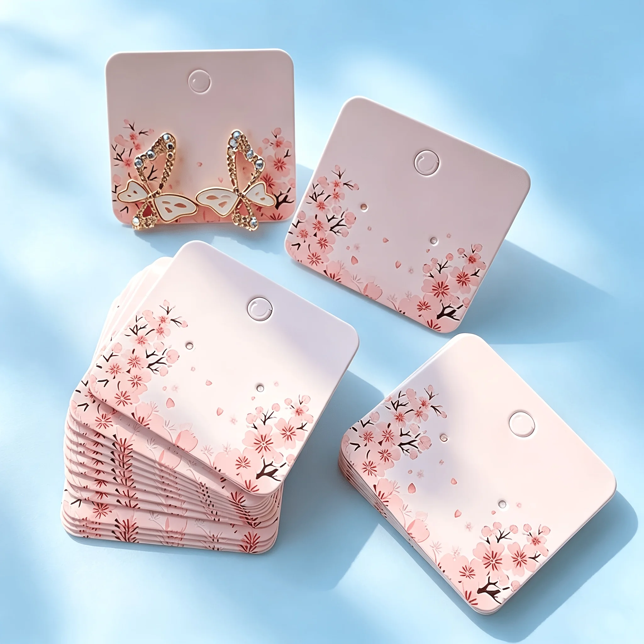 50/100 pink cherry blossom earrings cardboard earrings display bottom card jewelry gift packaging card