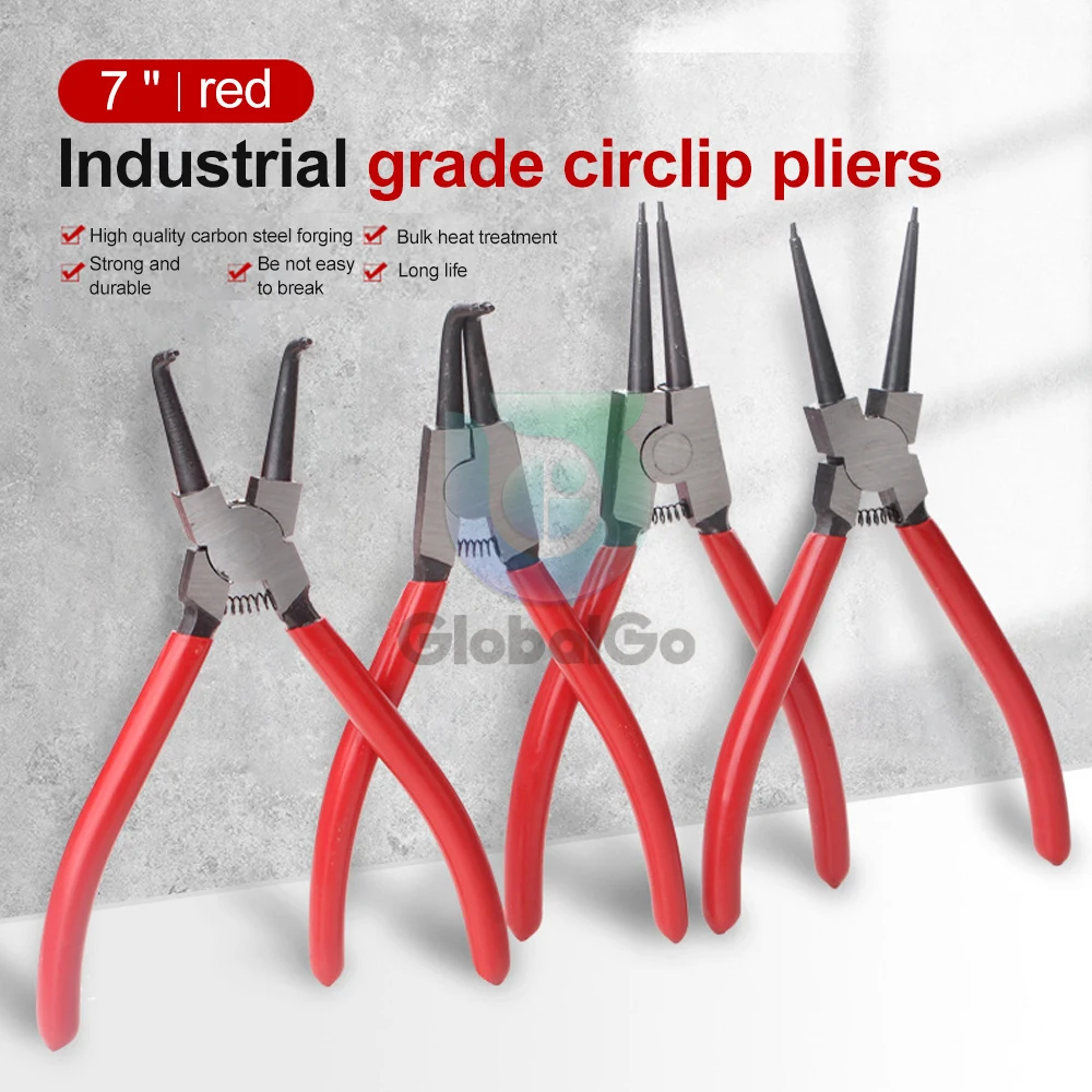 Snap Ring Pliers Heavy Duty 7-Inch Internal External Circlip Pliers Tip Straight Bent Jaw for Ring Remover Retaining