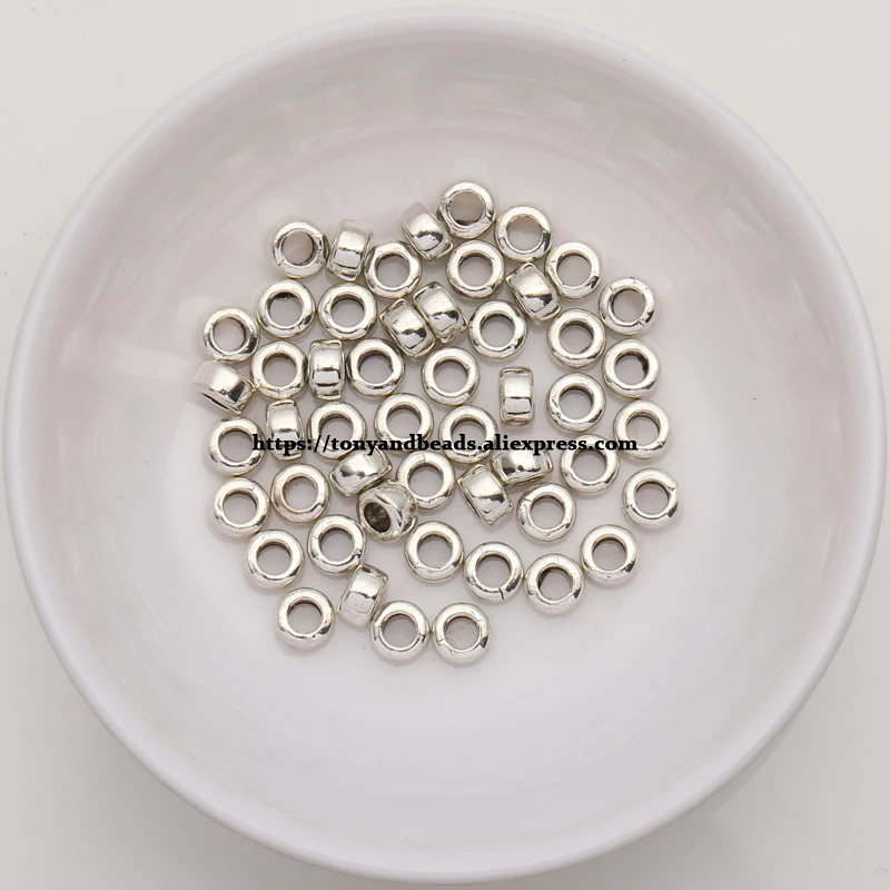 (50Pcs / Lot !) Zinc Alloy Tibetan Silver European Charm Connector Crimp End Beads Size 5mm HZ-8349B