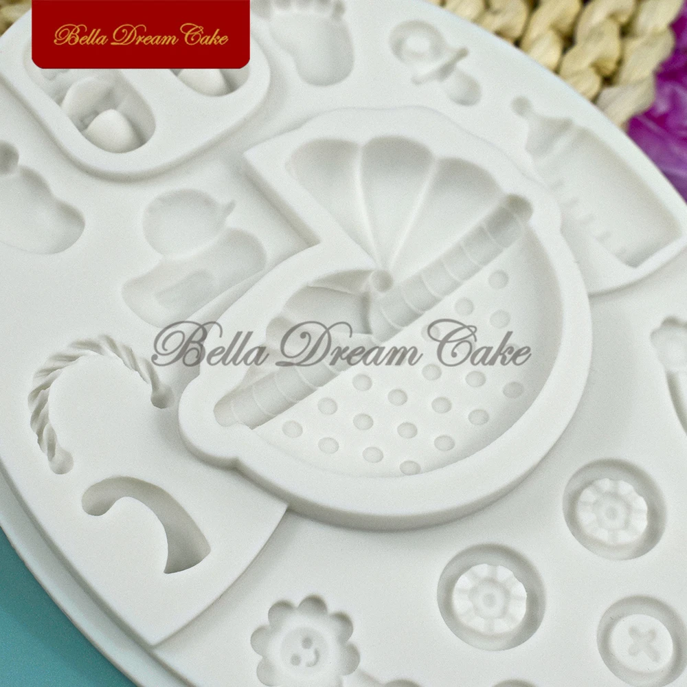 3d chá de fraldas pram design molde de silicone fondant molde de chocolate diy argila resina modelo ferramentas de decoração do bolo acessórios de