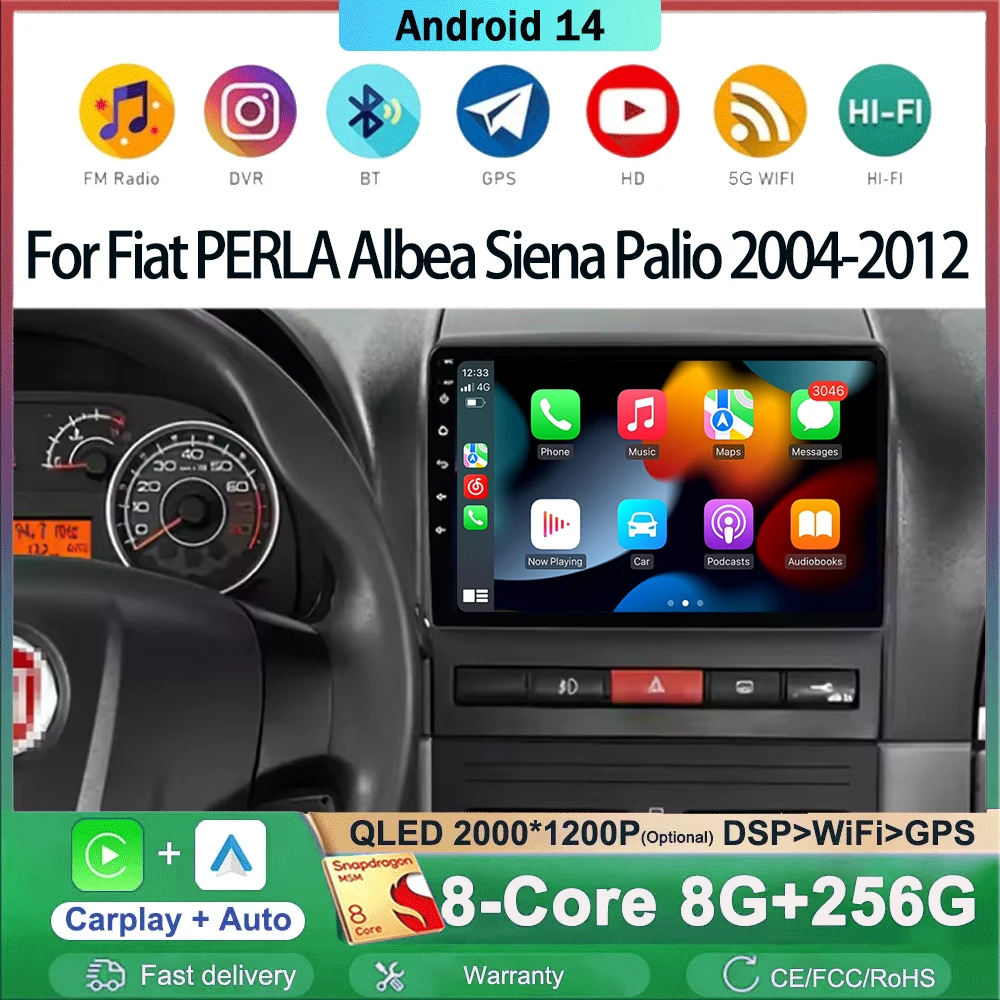 Android 14 Car Radio For Fiat PERLA Albea /Siena /Palio 2004 - 2012 Multimedia Video Player Stereo GPS Navigation Carplay WIFI