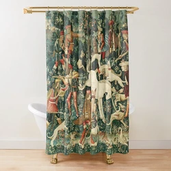 Medieval Deer Hunting Scene Shower Curtain Ladies and Dogs Antique   Animals Retro Vintage Bathroom s Set