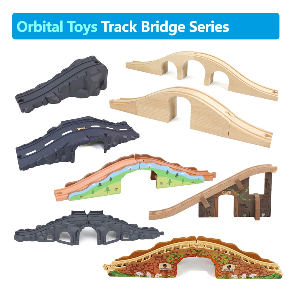 Accessoires de voie de Train en bois, série pont Compatible avec les voitures de Rail magnétiques en bois massif, jouet éducatif pour garçon/enfant, cadeau X29