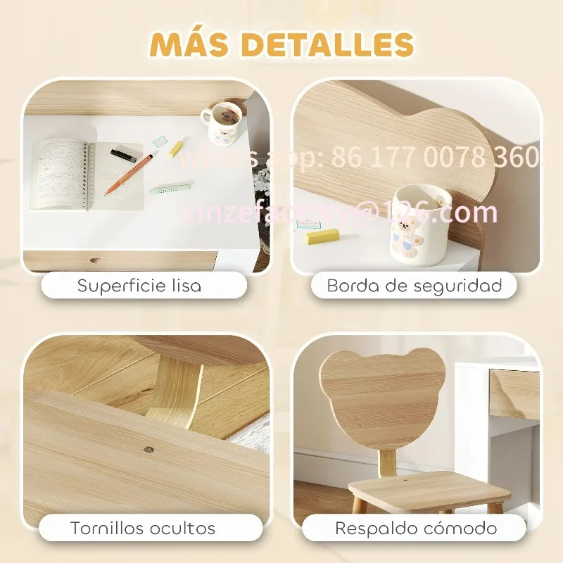 مكتب أطفال قابل للتخصيص مع كرسي على شكل دب مع درج طبيعي #6