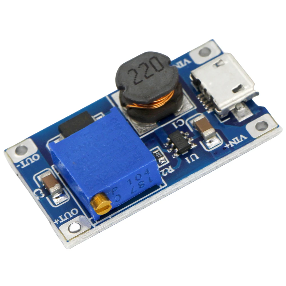 MT3608 DC-DC Adjustable Boost Module 2A Boost Plate Step Up Module With MICRO USB 2V-24V to 5V 9V 12V 28V