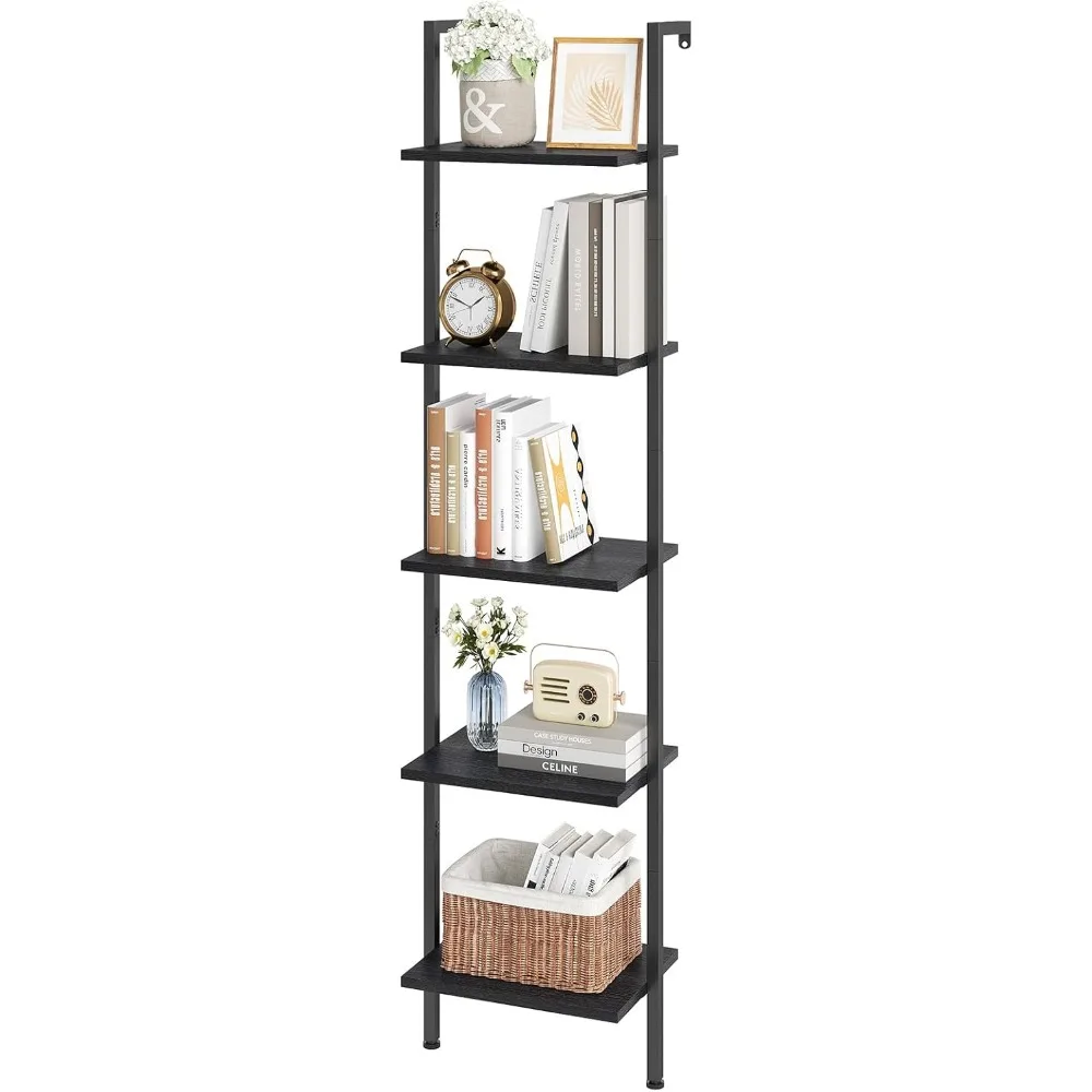 Ladder Shelf, 5-Tier Wood Wall Mounted Bookshelf with Metal Frame, Vintage Open Display Organizer  almacenamiento en la cocina