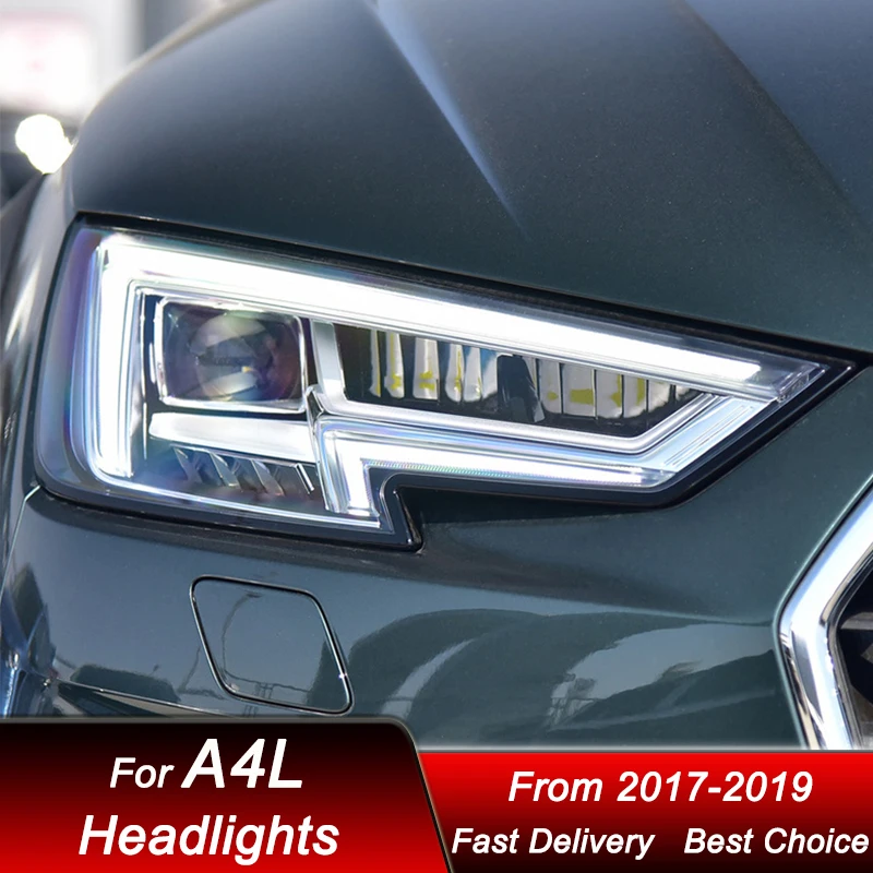 

Горячие автомобильные фары для Audi A4L A4 17-19 новый стиль, полностью светодиодные фары в сборе, обновленный комплект аксессуаров для линз проектора
