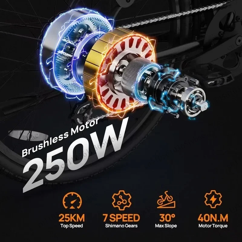 Seven-speed Lithium-ion Power-assisted Transportation Bicycle, Step-by-step Design, Long-range Urban Commuter Vehicle