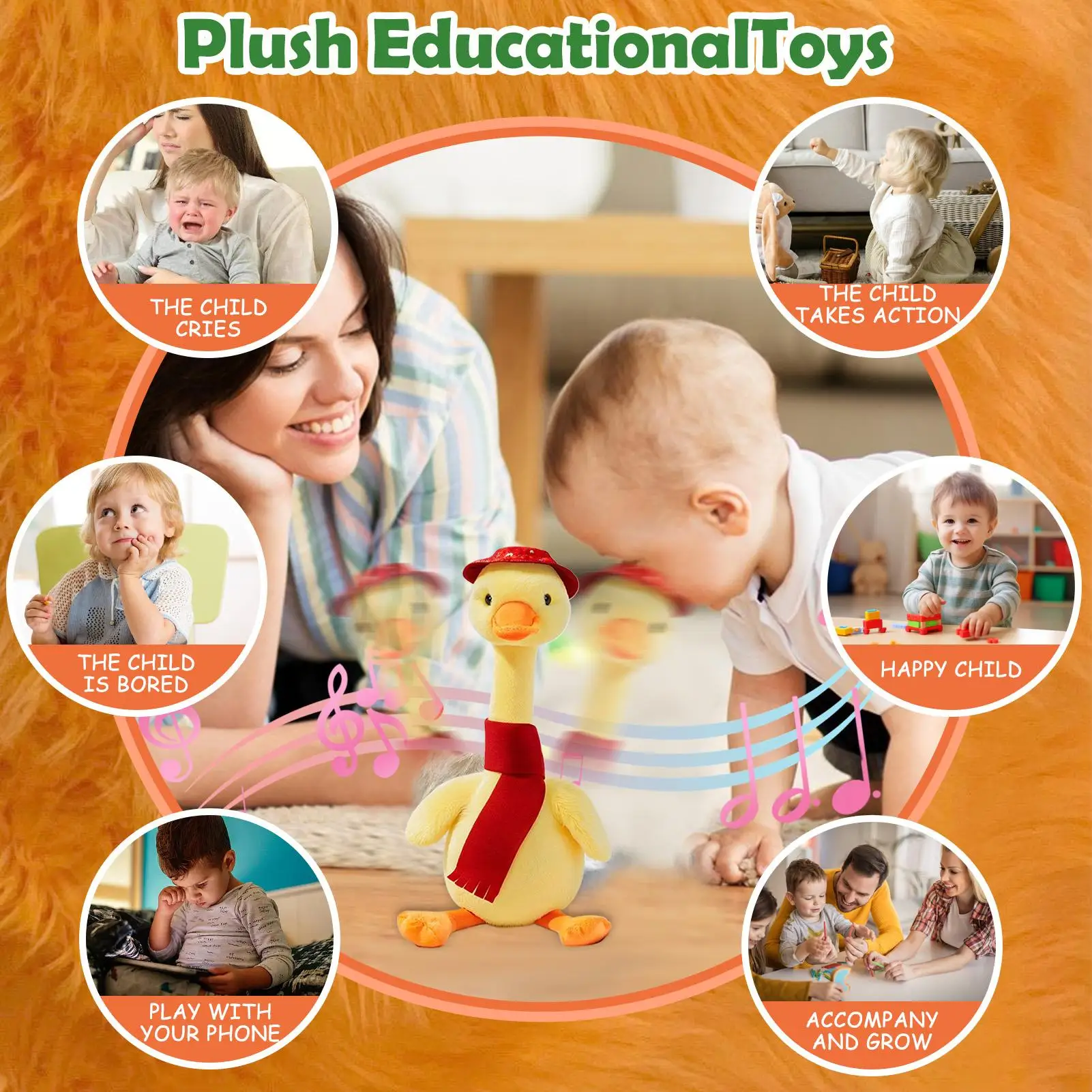Elektroniczna pluszowa kaczka interaktywna zabawka z ukojenymi dźwiękami, miękka do przytulania, zabawa sensoryczna, prezent dla dzieci, chłopców i dziewczynek.