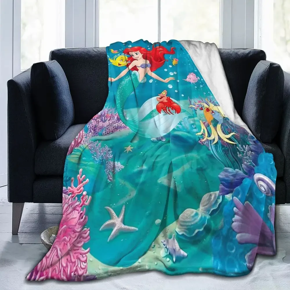 The Little Mermaid Cartoon Blanket Flannel Spring/Autumn Ariel Anime Princess Portable Super Warm Throw Blanket Plush Thin Quilt