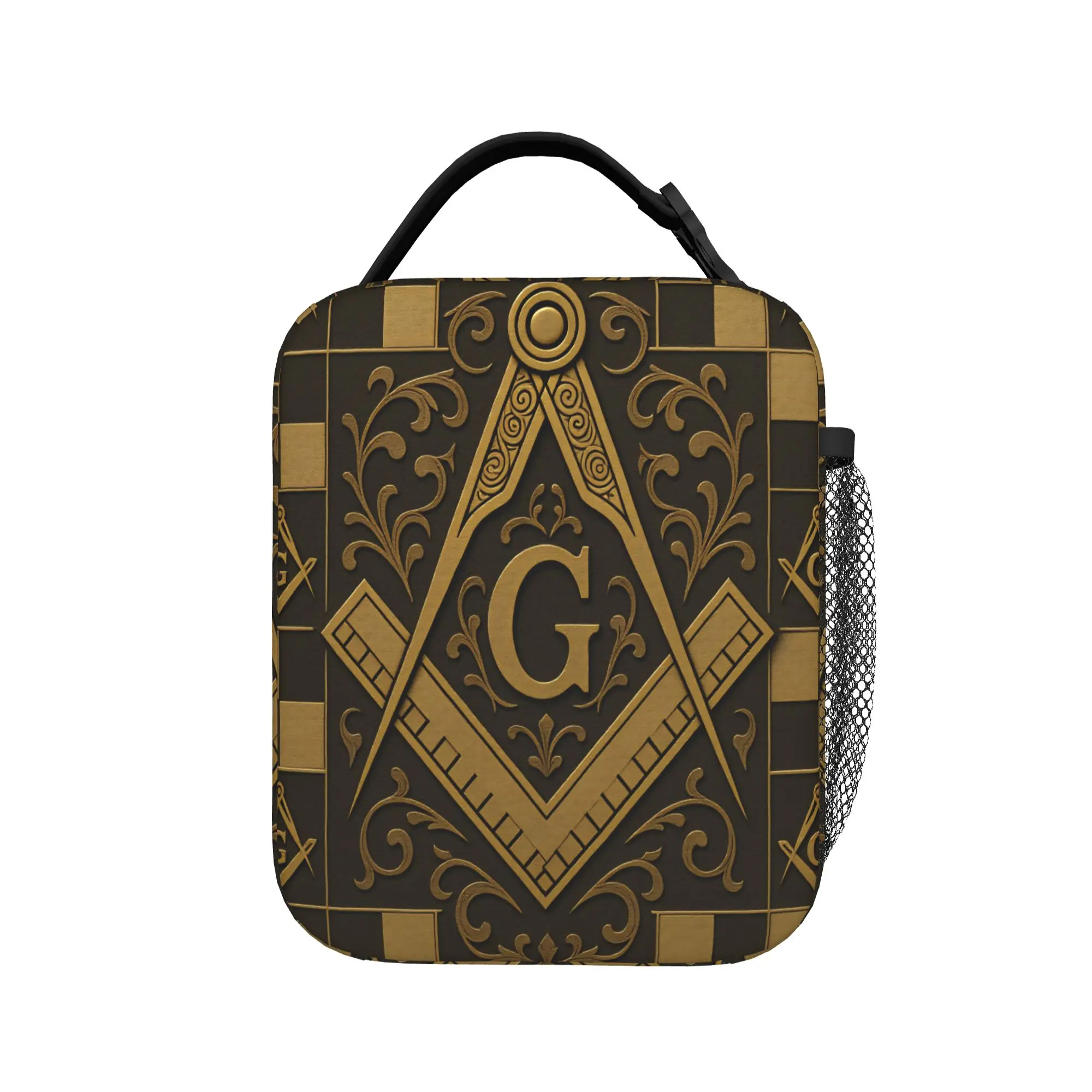 Square Compass And Checkers Lunch Bag  Convenient Lunch Box Adult Travel Graphic Design Cooler Bag Waterproof Tote Food Bags