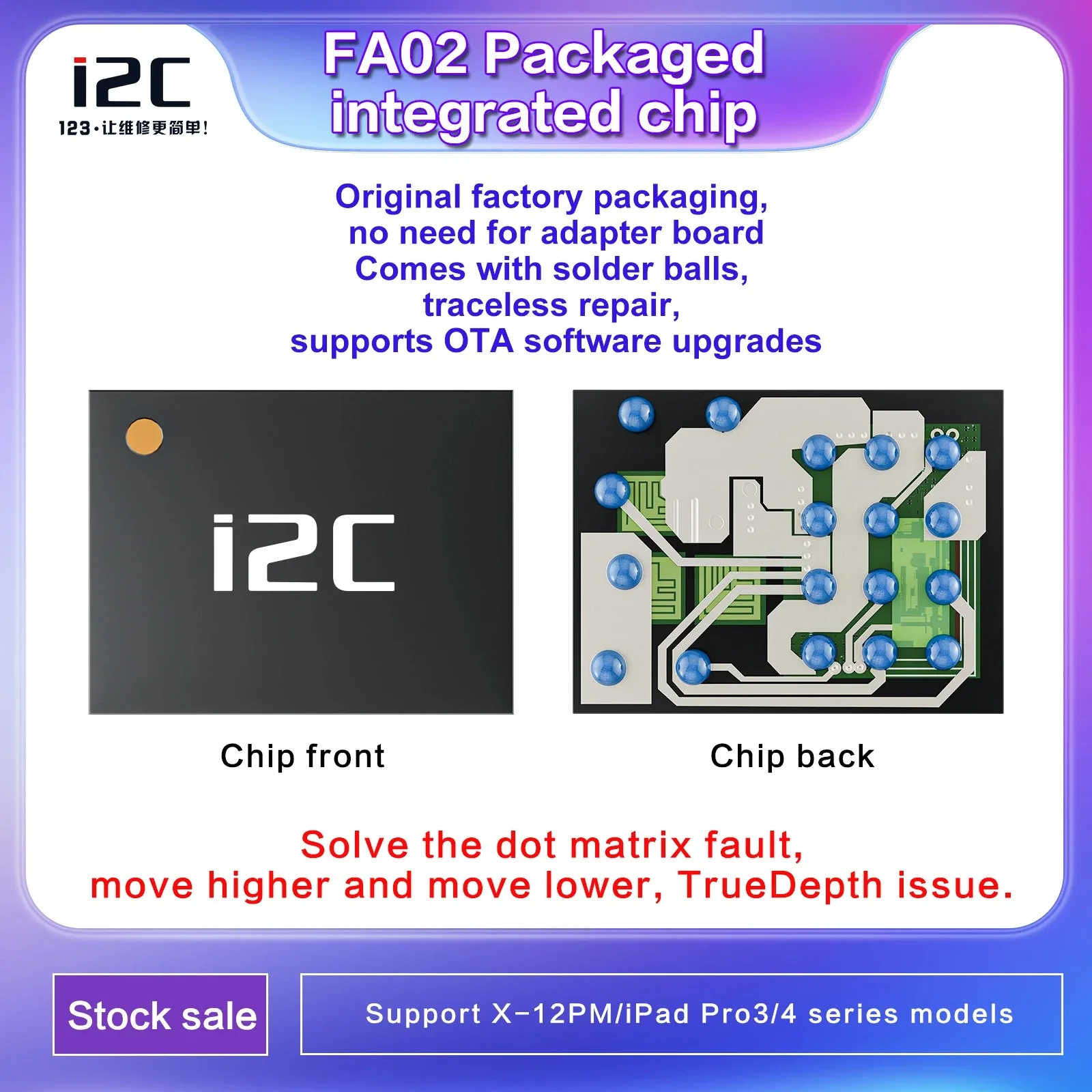 I2C Integrated Face ID Repair Chip Dot Projector IC for IPhone X-12PM IP13-17ProMax IPad Pro 3/4/11 Face ID Dot Matrix Repair