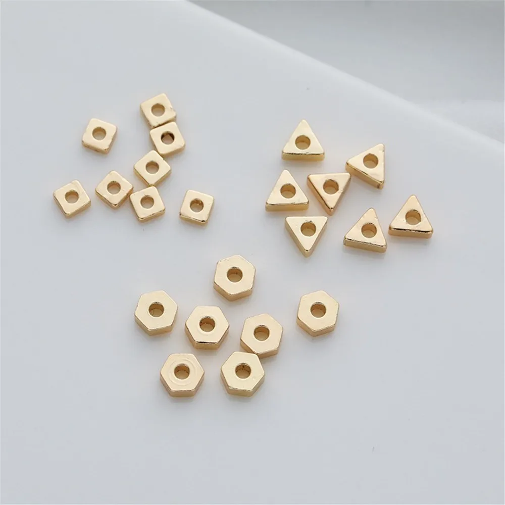 

14K Copper Gold-Plated Color Flat Square Pearl River Delta Polygonal Bead Spacer, DIY Bracelet and Necklace Jewelry Accessories