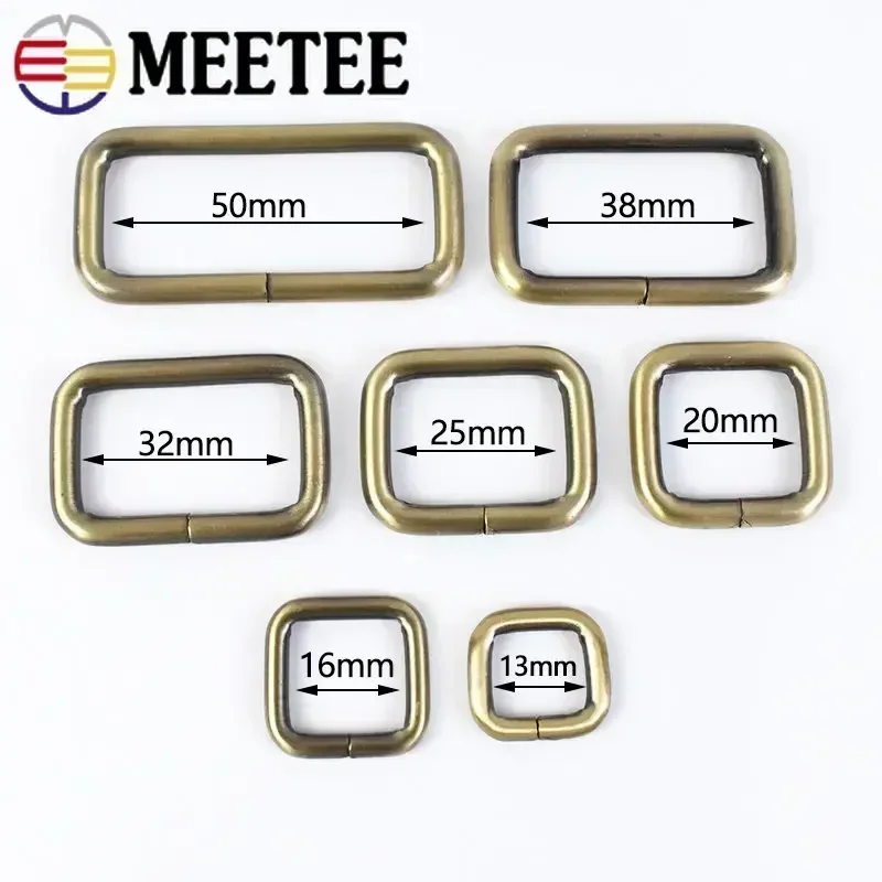 Meetee-hebillas de Metal rectangulares para cinturón, hebilla de anillo de cuero, broche de correa de bolso, ajustador de Clip, accesorios de