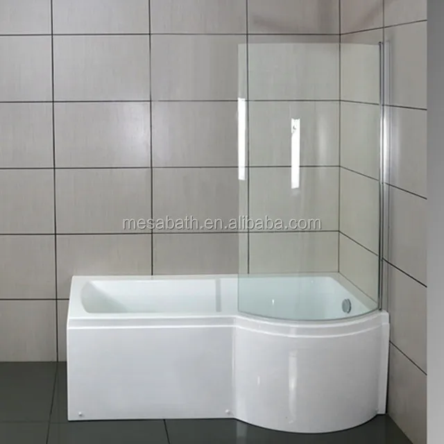White And Clear Tempered Glass Acrylic Freestanding Adult Bathtub Shower Screen
