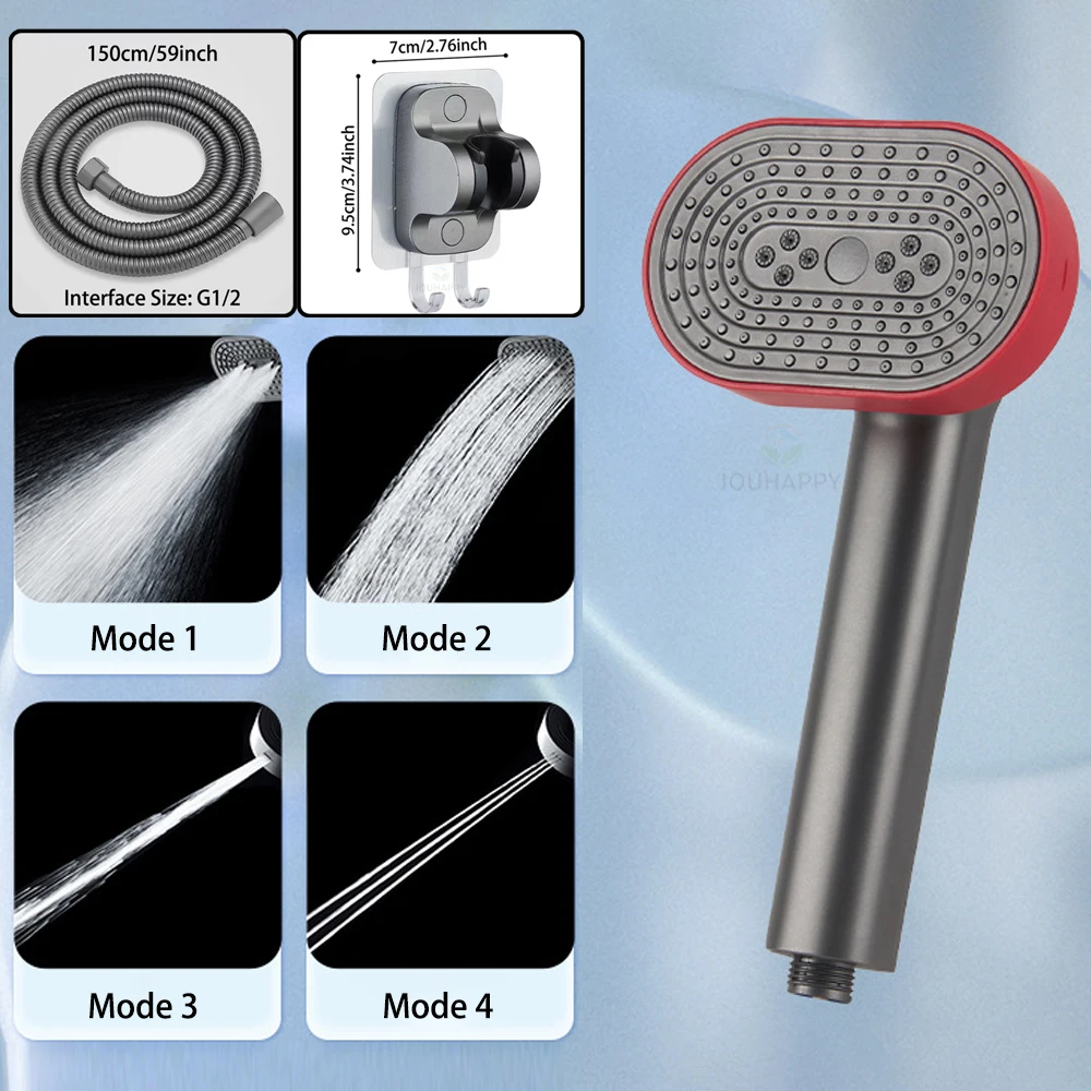 4 Jet Modes Adjustable Shower Head Set 360° Rotation Portable Spray High Pressure Shower Head with Hose Bathroom Accessories