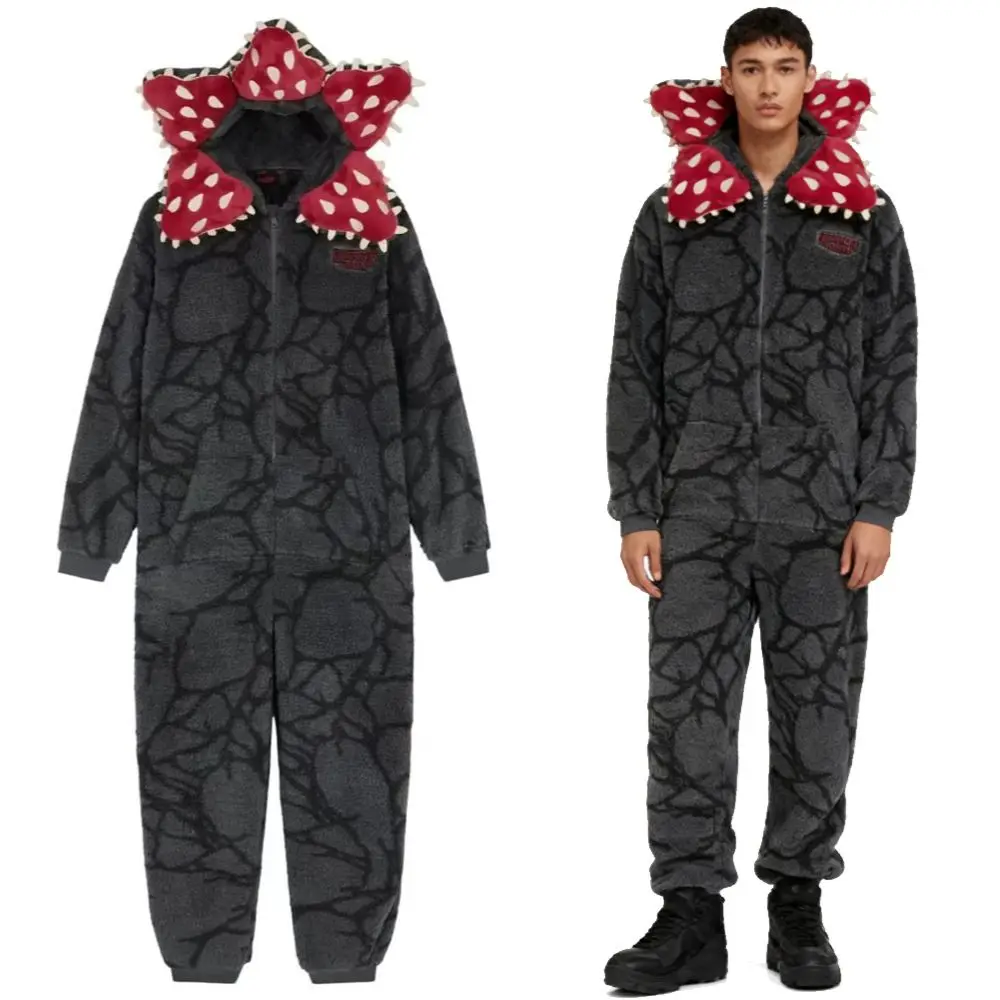 Christmas Stranger Pajamas With Demogorgon Plant Design - Adult Onesie With Cozy Flannel Fabric, Perfect For Holiday Parties view 2