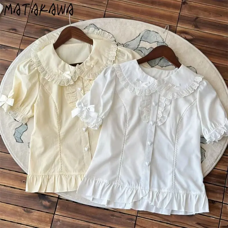 

Matakawa Ruffles Women Shirts&blouses Japanese Style Spring Summer Sweet Blusas Mujer Fashion Vintage Bows Elegant Camisas