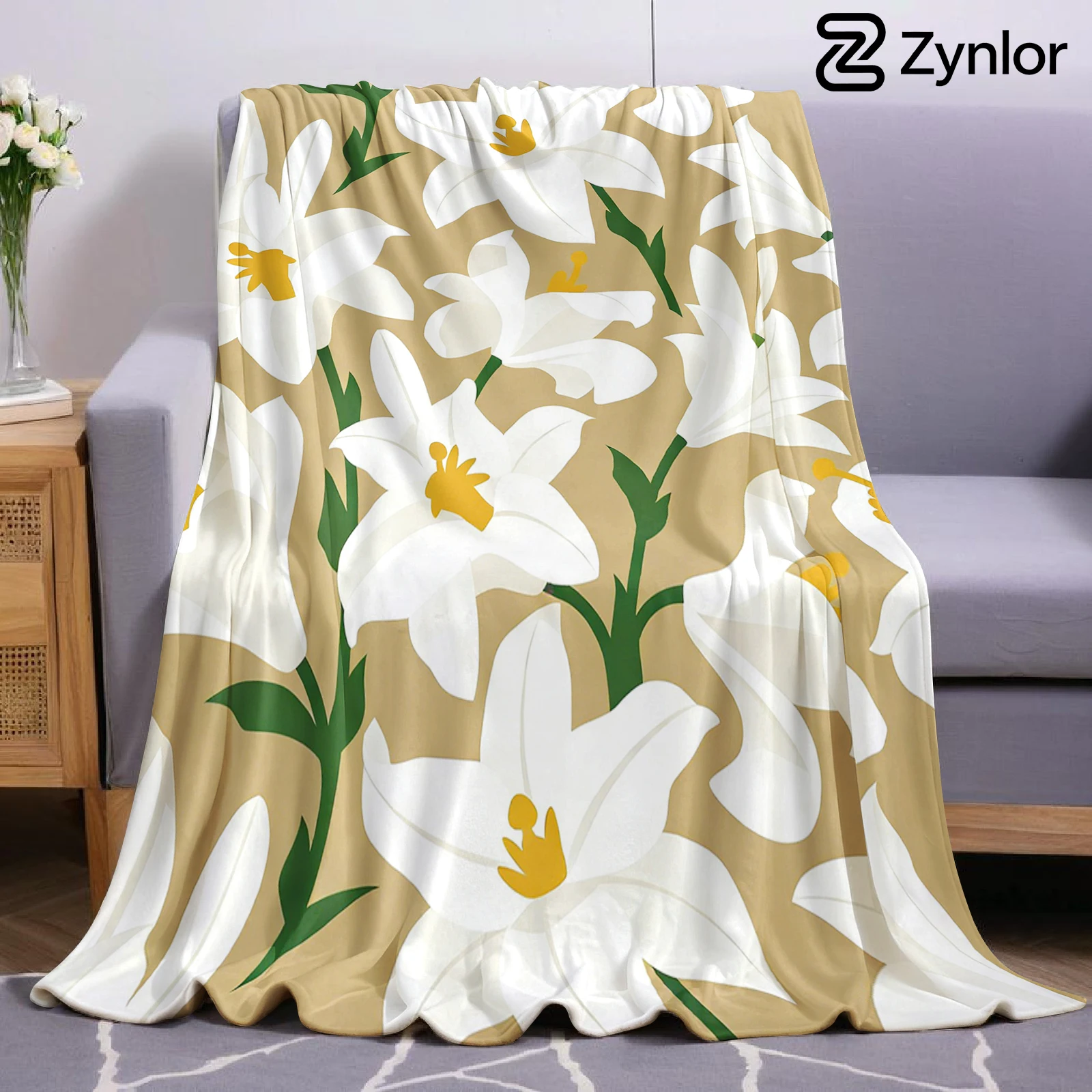 Light Lily Bloom Ultra Soft Sherpa Fleece Blanket Fluffy Warm Thick Throw for Sofa Bedroom Couch Holiday Home Decor Gift