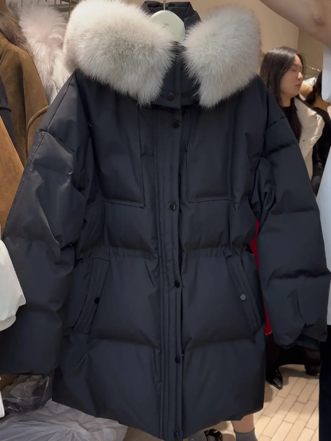 

Зимнее хлопковое пальто Thiened Bla, женское моющееся пальто, теплое, простое, в тон, хлопковая верхняя одежда с большим меховым воротником