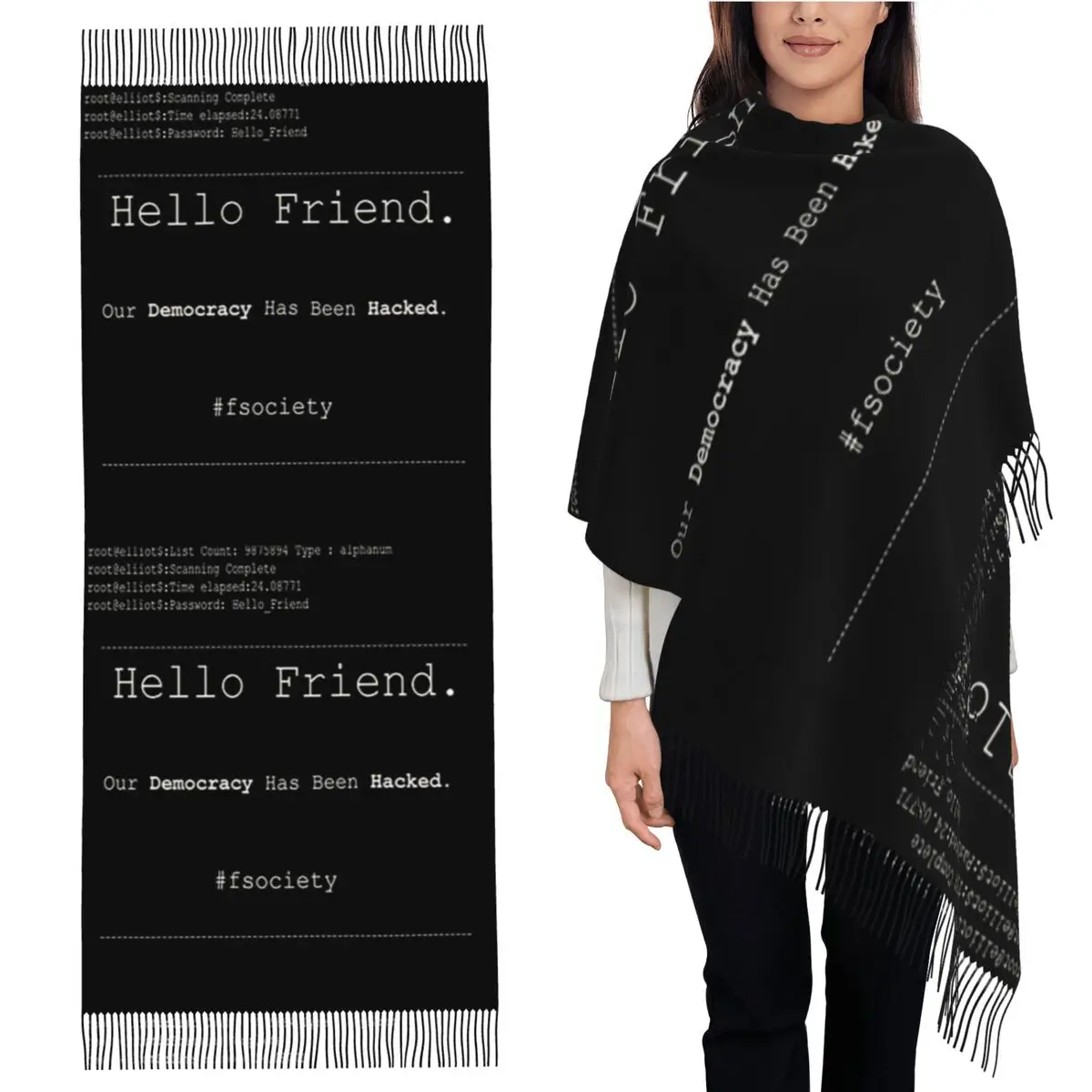 

Mr Robot Hello Friend Fsociety Шарф Шарфы с кисточками для женщин Мягкие теплые шали и накидки Длинная осенне-зимняя шаль