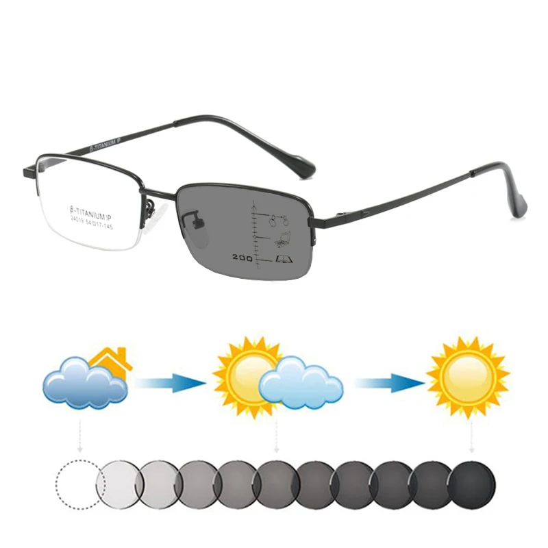 

Сверхлегкие мужские солнцезащитные очки из титанового сплава Semirim Business, прогрессивные фотохромные солнцезащитные очки для чтения Look Near Far Hyperopia Sunnies Gafas