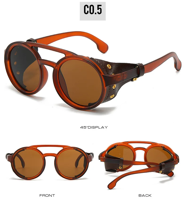 Retro Sonnenbrille Männer Frauen Leder Runde Brille Vintage Brille Anti Wind Im Freien Sport Sonnenbrille UV400 – Detail 10