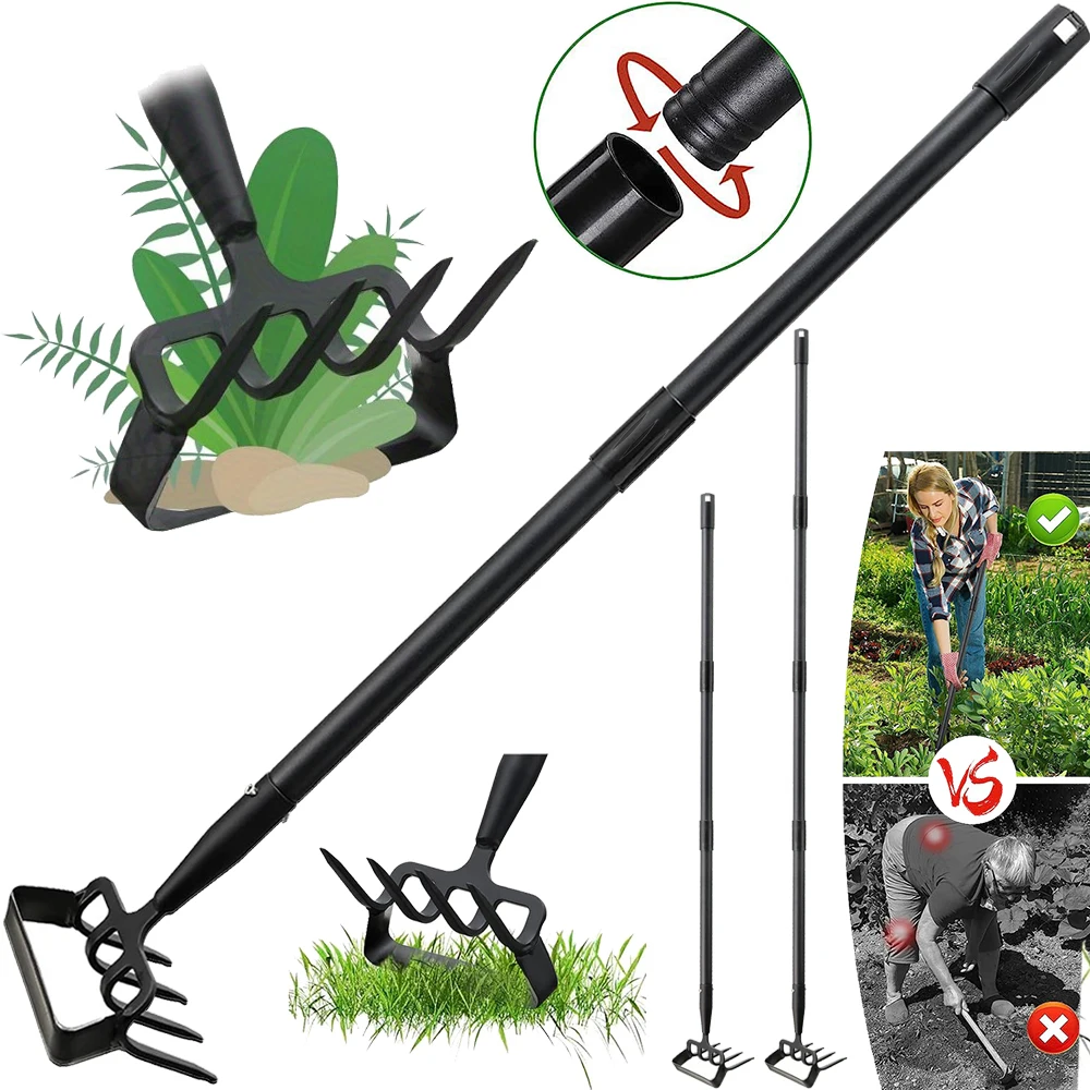 

Heavy Duty Stirrup Hoe Cultivator - Scuffle Loop Action Weeder, Long Handle Metal Garden Tool for Weed Removal