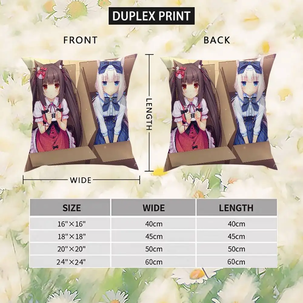 Anime NekoPara Pillow Case Double-Sided Printing Cushion Cover 45x45 Decorative Cushions Sofa Home Decor Soft Pillowcase
