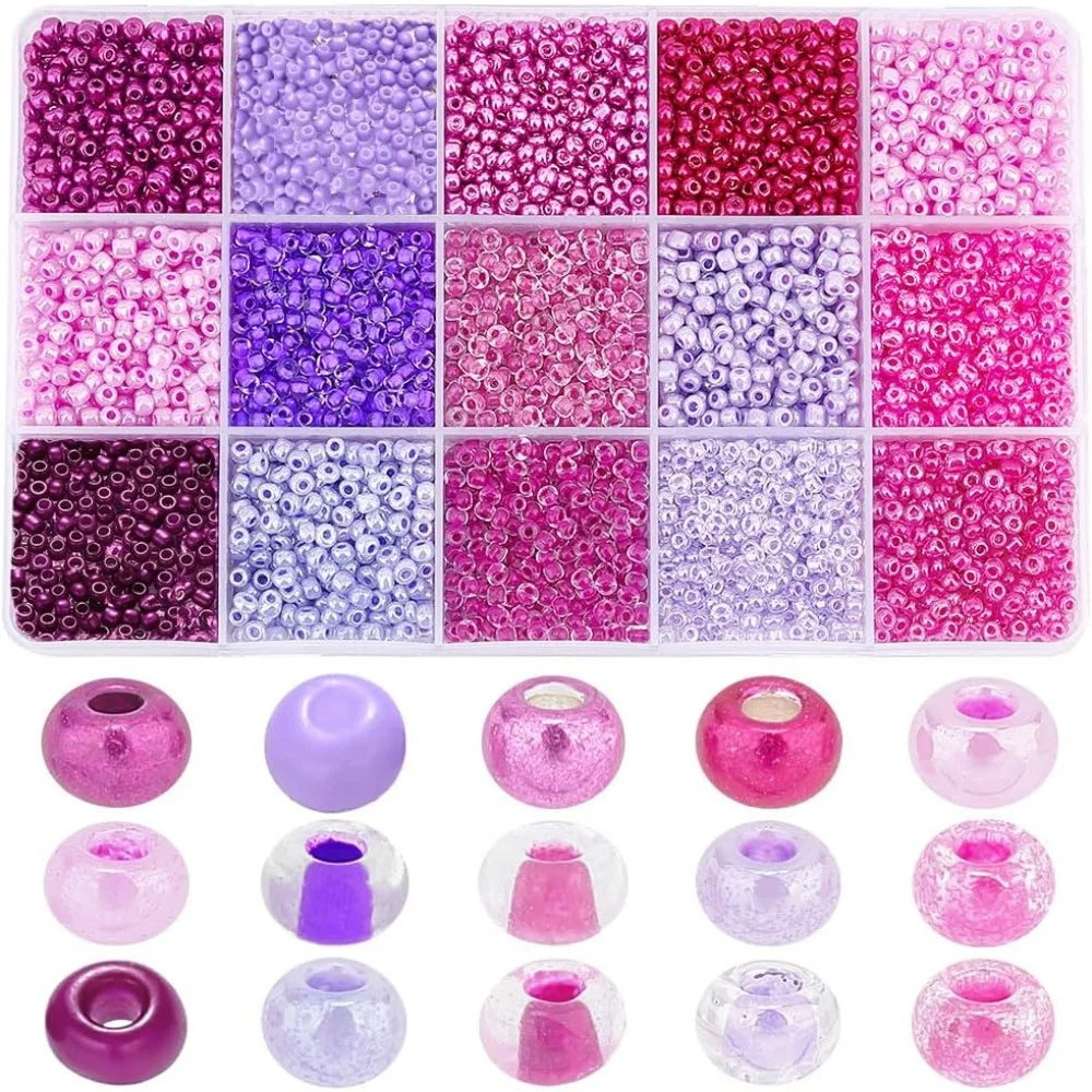 5190 peças contas de semente de vidro 3mm contas roxas 15 cores amizade cintura 8/0 pequeno pônei mini espaçador para fazer kit