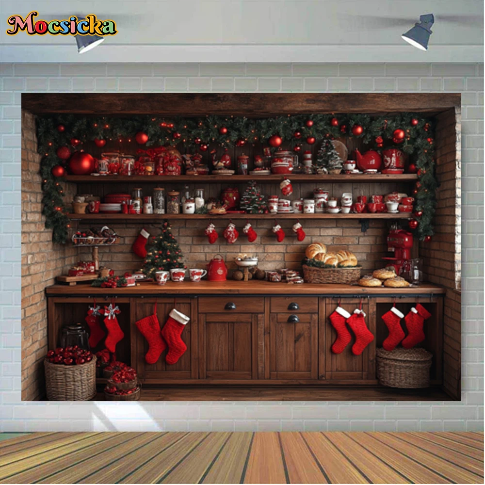Mocsicka Winter Christmas Photography Backgrounds Christmas Kitchen Holiday Holiday Adult Family Photo Backdrops Studio Props