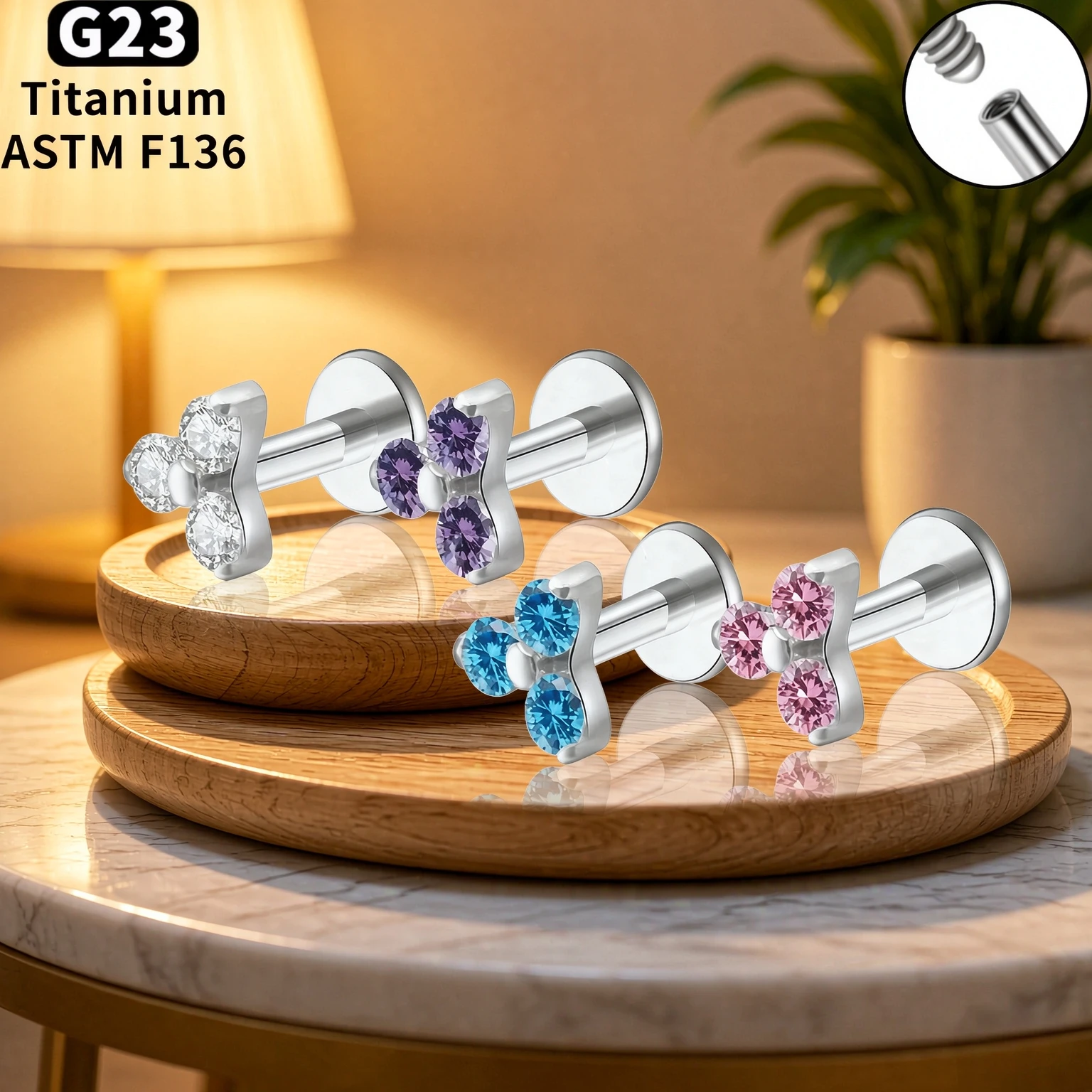 16G G23 Titanium Internal Thread Body Piercing Jewelry Zirconia Labret Tragus Helix Cartilage Earrings for Lip And Nose
