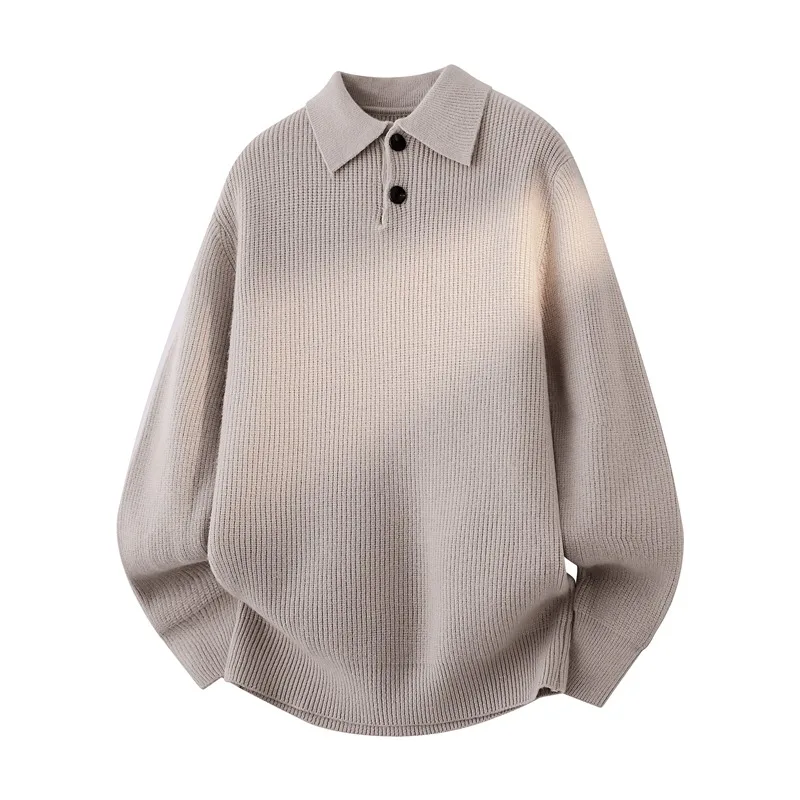 

Мужской однотонный пуловер, осенне-зимний нижний свитер, вязаный модный повседневный топ с лацканами