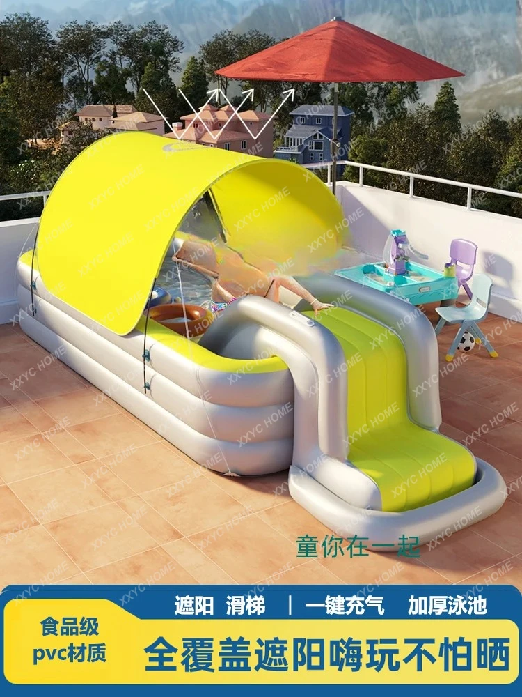 A Household Outdoor with Awning Slide Foldable Large Automatic Inflatable Swimming Pool