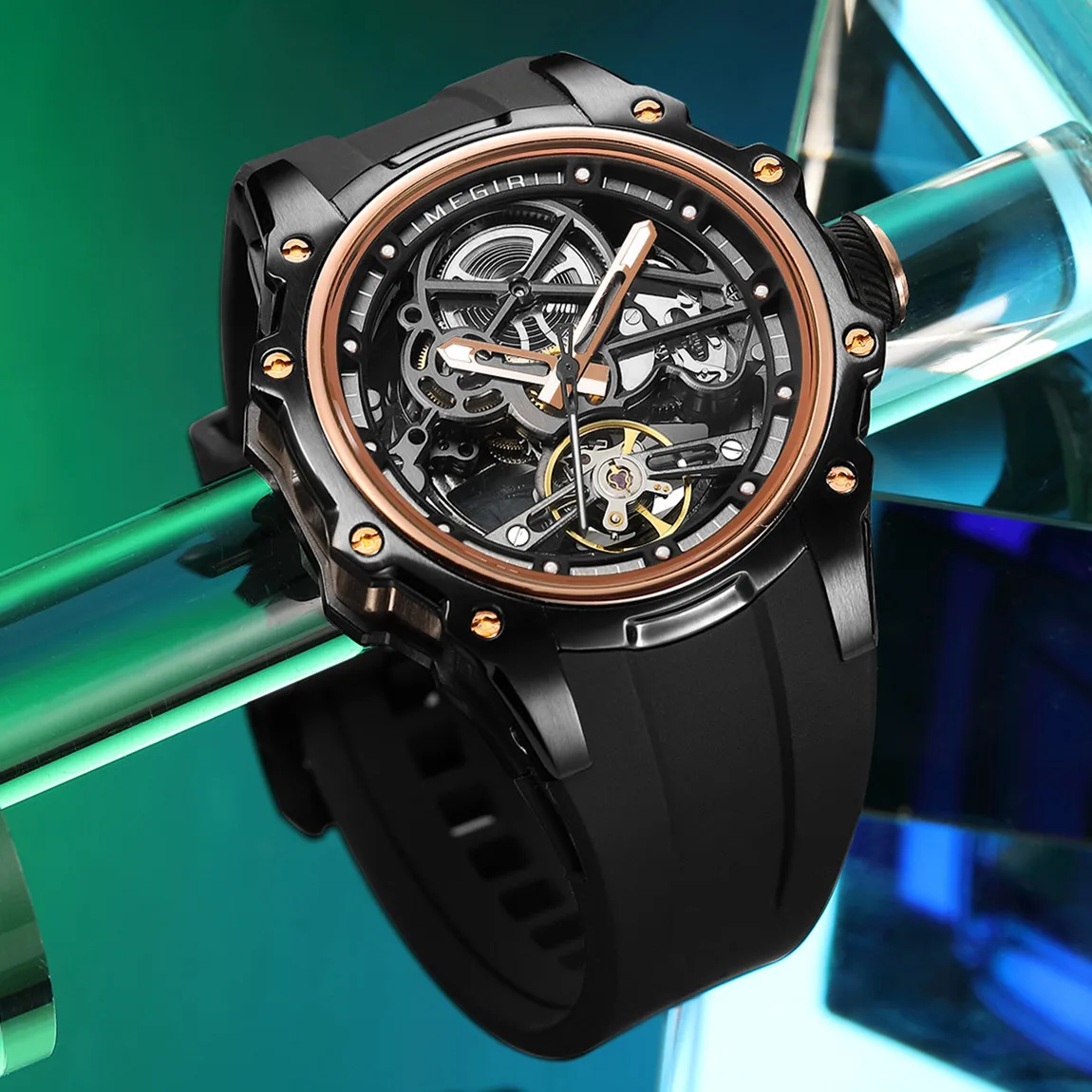 MEGIR Fashion Men\'s Full Automatic Watches Hollow Out Luminous Sports Mechanical Watch Waterproof Wristwatches Reloj Hombre 2243