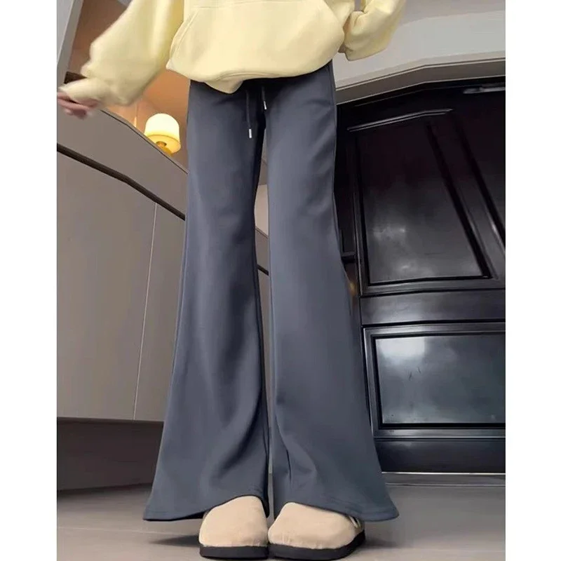 Lady Korean Solid Color Thin Flared Pants Girls Fashion High Waist Straight Leg Trousers Women Classic Slim Fit Pants