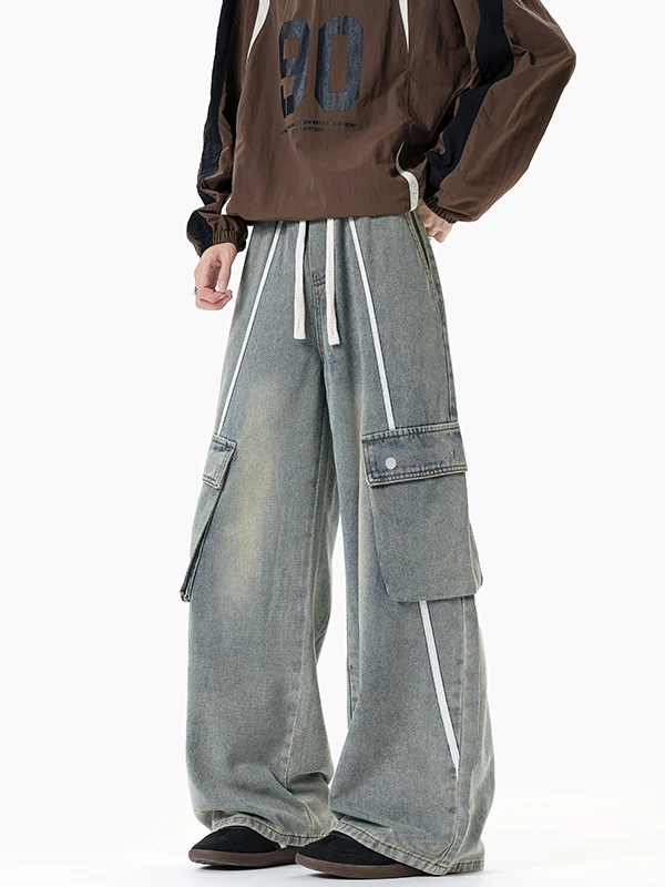 

Мужские джинсы American Sle из выцветшего денима, весна-осень, новая трендовая модель, свободные повседневные прямые широкие брюки, модель M