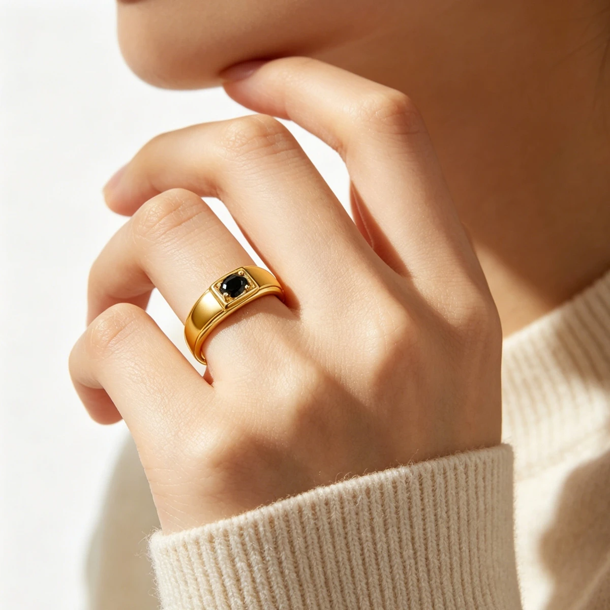 18K Gold Plated 925 Silver Black Moissanite Men's Ring Classic Simple Band for Wedding Party Daily Jewelry Gift
