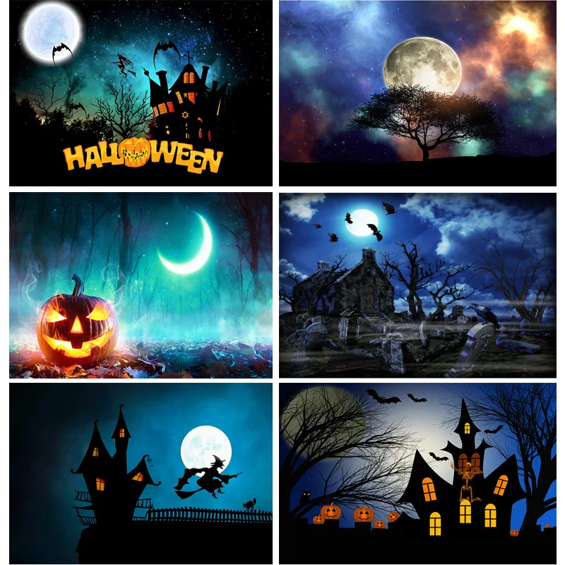 

SHUOZHIKE Halloween Backdrop Pumpkin Lantern Castle Forest Tombstone Baby Photography Background For Photo Studio Props WS-07