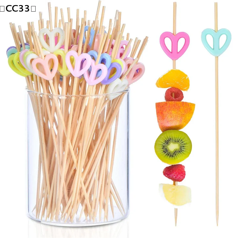 100Pcs Heart Cocktail Picks Toothpicks Skewers Bamboo Appetizer Sticks Decorations For Food Drinks Fruits Dessert〔CC11〕