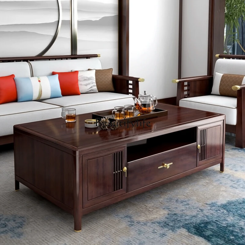 New Chinese Style Solid Wood Tea Table Living Room Home Modern Zen TV Cabinet Small Apartment Log