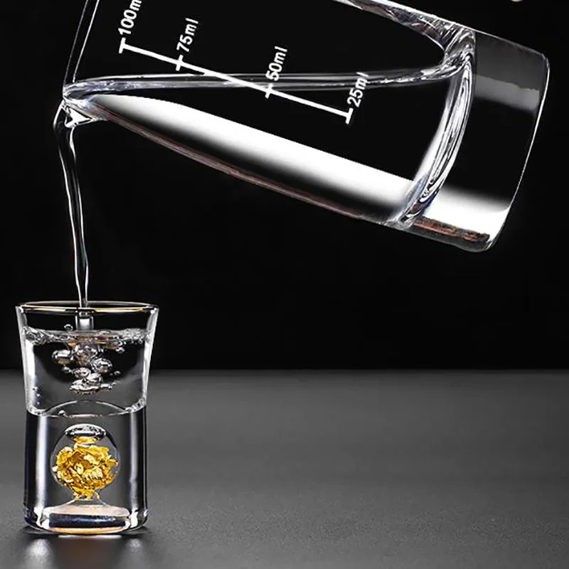 High-End Sake Vodka Wine Set Spirit Glass Cup 100ml Hip Flask Gold Foil Crystal Glass Household Decanter Hip Flask Gift