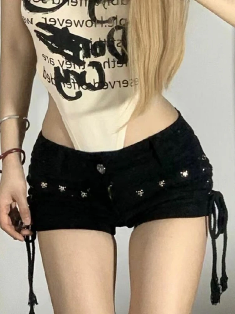 2024 Sexy Bandage Denim Shorts donna American Retro Harajuku Streetwear Punk Gothic Student Shots 2024 primavera estate moda