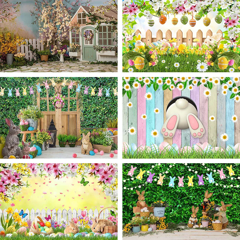 

Mehofond Spring Easter Backdrop Bunny Rabbit Eggs Garden Floral Decor Baby Shower Photography Background Photo Studio Photozone