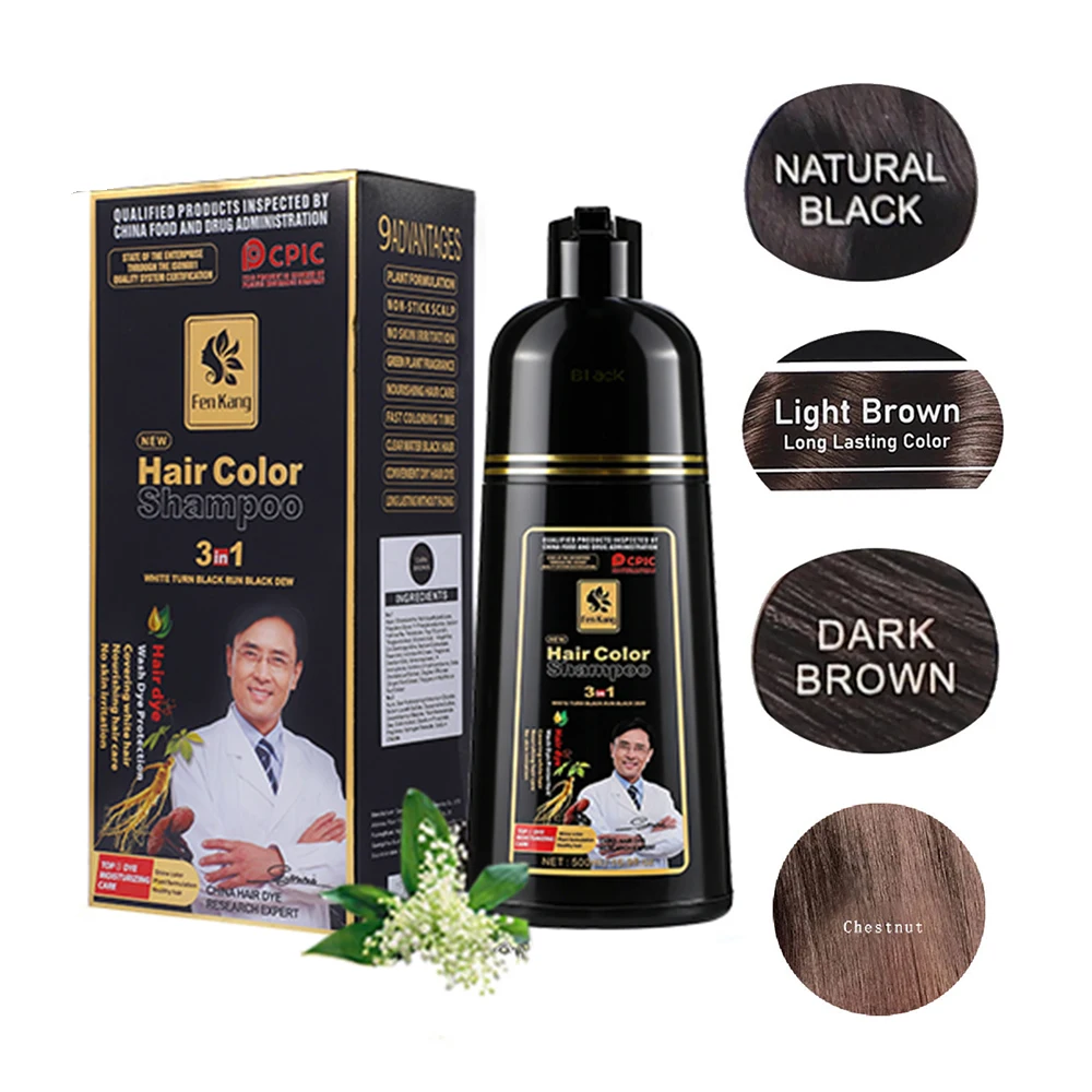 3 in 1 Black Hair Dye Shampoo for Gray Hair Home Herbal Hair Coloring Cream for Men Women Cover White Nourishing Formula 500ml
