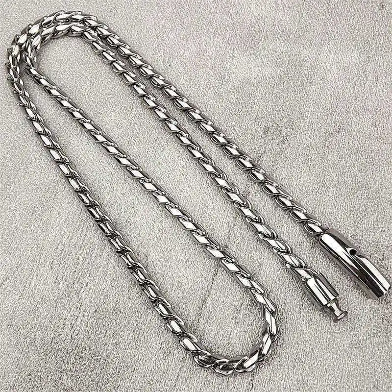 Men Stainless Steel Dragon Bone Chain Necklace, Twisted Scale Round Hammer Chain Integrated Snap Fastener Neckwear