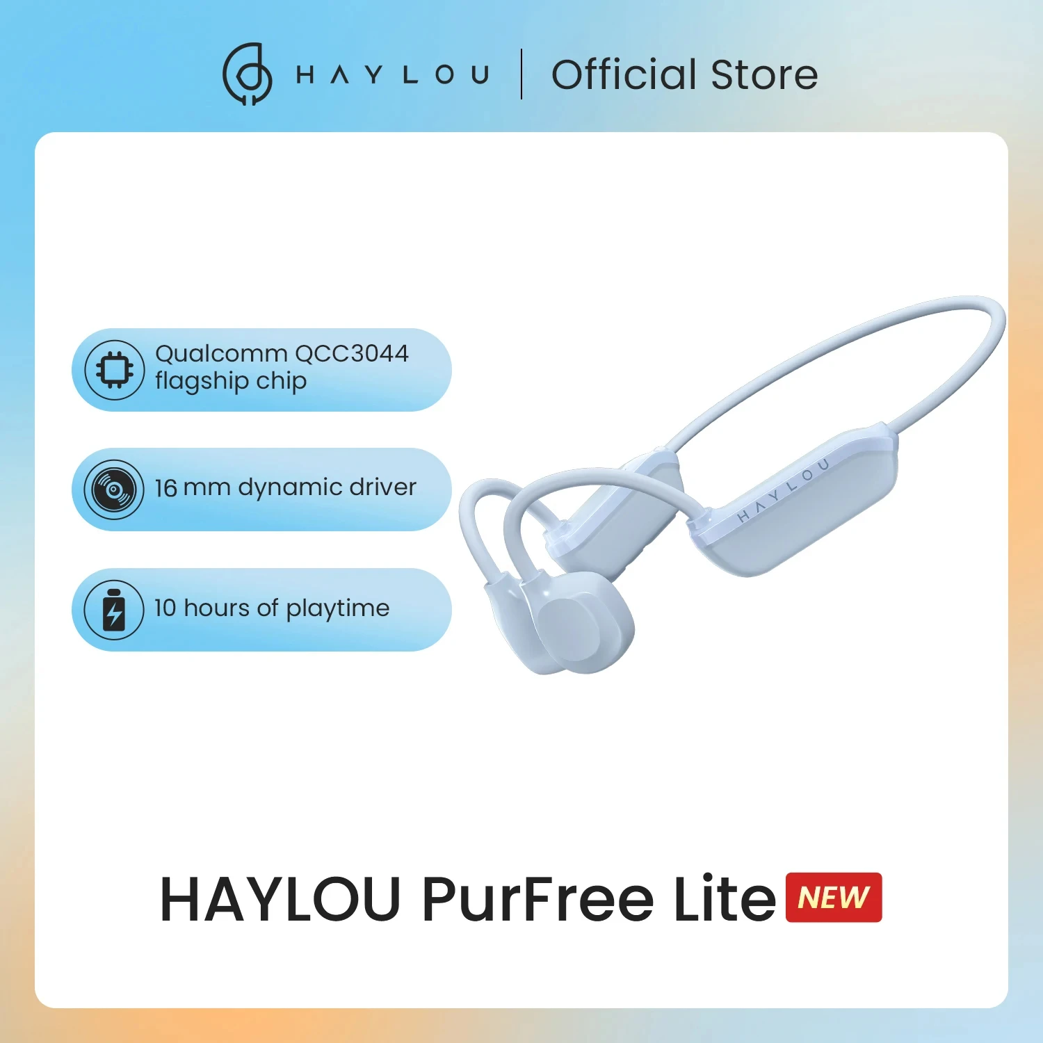 

HAYLOU PurFree Lite Bone Conduction Headphones Wireless Sports Earphone Qualcomm QCC3044 10h Playtime 16mm Dynamic Driver