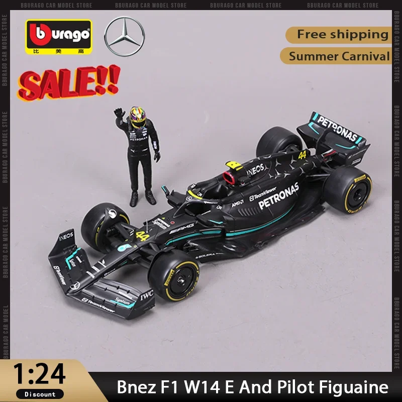 New Bburago 1:24 Mercedes-Amg Bnez F1 W14 E Diecast Model Lewis Hamilton And George Russell Pilot Figuaine Doll Toys Kids Gift