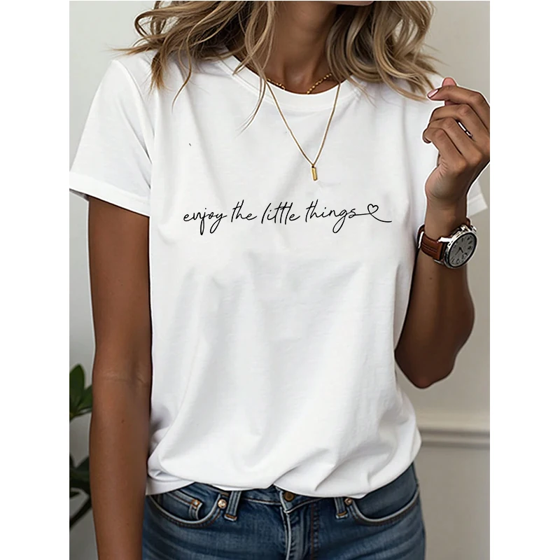 Funny Short Sleeve T Shirt Women Vintage Tees Tops Clothes Women's Casual Graphic T-Shirt with Enjoy The Little Things Print