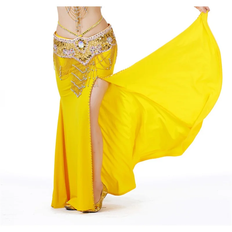 Adult Belly Dance Open Knit Full Skirt Women Split Side Long Fancy Bellydance Professional Practice Dress Costume Outfit